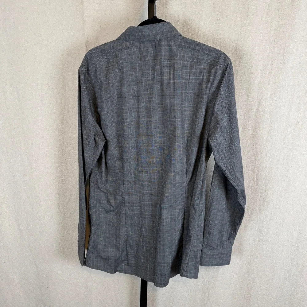 New Banana Republic Mens Extra Slim Fit Wrinkle Resistant Plaid‎ Shirt Grey Med